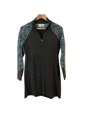 Aventura Long Sleeve Sweater Dress Sz XS Grey Blue Floral Knit Wool Turtleneck